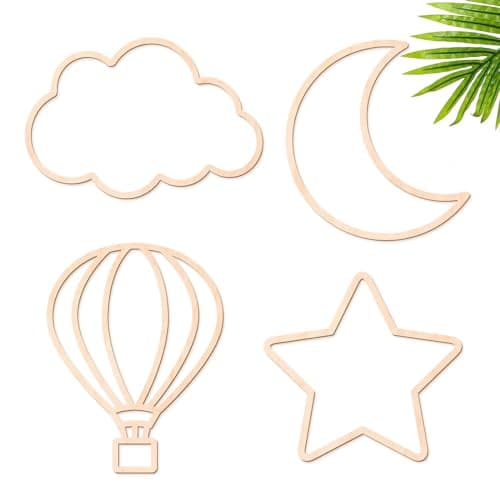 4 Pieces Boho Nursery Cloud Star Wall Decor Wooden Babyroom Moon Rattan Wall Decor Wooden Rainbow for Children Baby Kids Boys Girls Bedroom Nursery PendantCloud Star Moon Hot Air Balloon