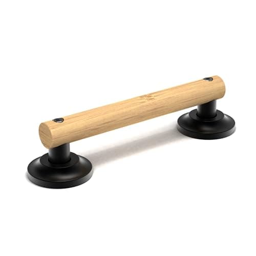 AquaChase Natural Bamboo Grab Bar for Bathroom Toilet ADA Compliant Balance Assist Handrail for Handicap and Seniors 9in Matte Black