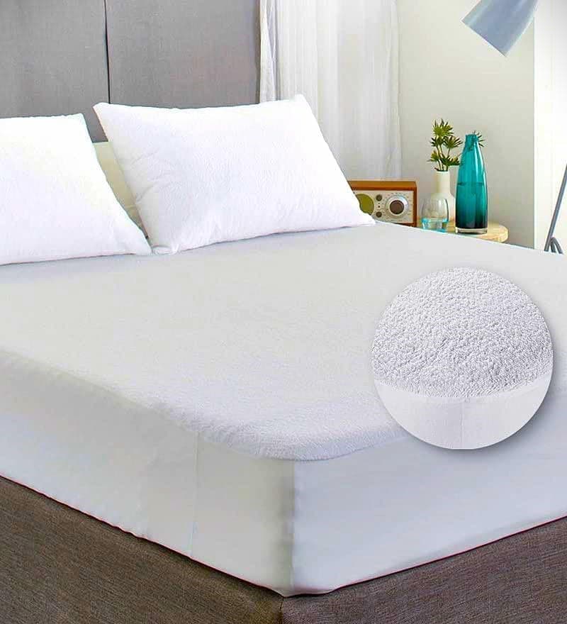 Oxford Homeware Waterproof Mattress Protector 30cm Extra Deep Fitted Skirt King Size Mattress Protector Super Absorbent Machine Washable Terry Towel Mattress Cover 150x200cm