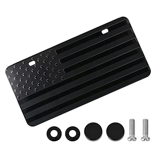 American Front Flag License Plate, Custom Novelty Vintage Aluminum Metal 3D Pfenk License Plate Tag Vanity Gift Patriotic Embossed License Plates 6 x 12 inch, Black