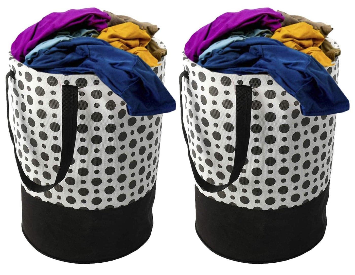 Agroha Metalic Printed Waterproof Canvas Laundry BagToy StorageLaundry Basket Organizer 45L Black WhitePack of 2