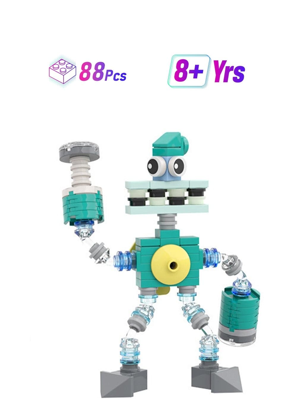 Blue-Green Robot 88pcs, Singing Monster Combination Puzzle Fun Collection Version Activity Doll Set Building Block Toys, Gifts For Boys And Girls