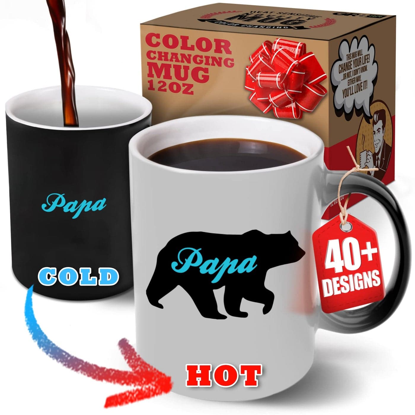 Gr8AM ColorChanging Cute Coffee Mugs 12oz Papa Bear Ceramic Mug for Dad Cute Cup Cool Mugs for Father of the Year Selling Best Personalized Mug Gift Idea for Men who Have Everything