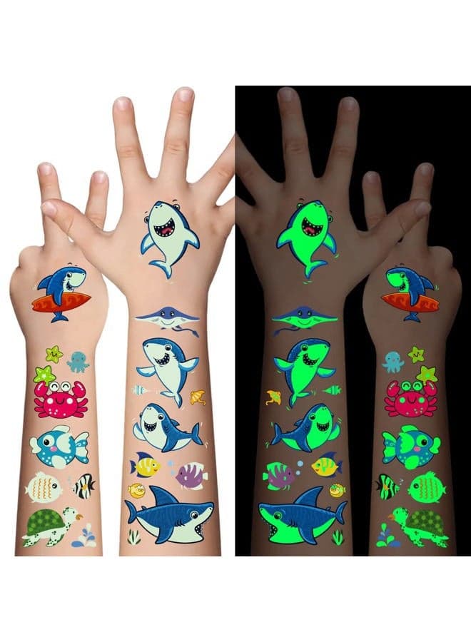 Luminous Temporary Tattoos for Kids - 130Pcs Marine Animal Glow Tattoos Stickers,Ocean Theme Glow In The Dark Tattoos for Boys and Girls,Face Makeup Fake Tattoos,Holiday Party Favors Gifts for child
