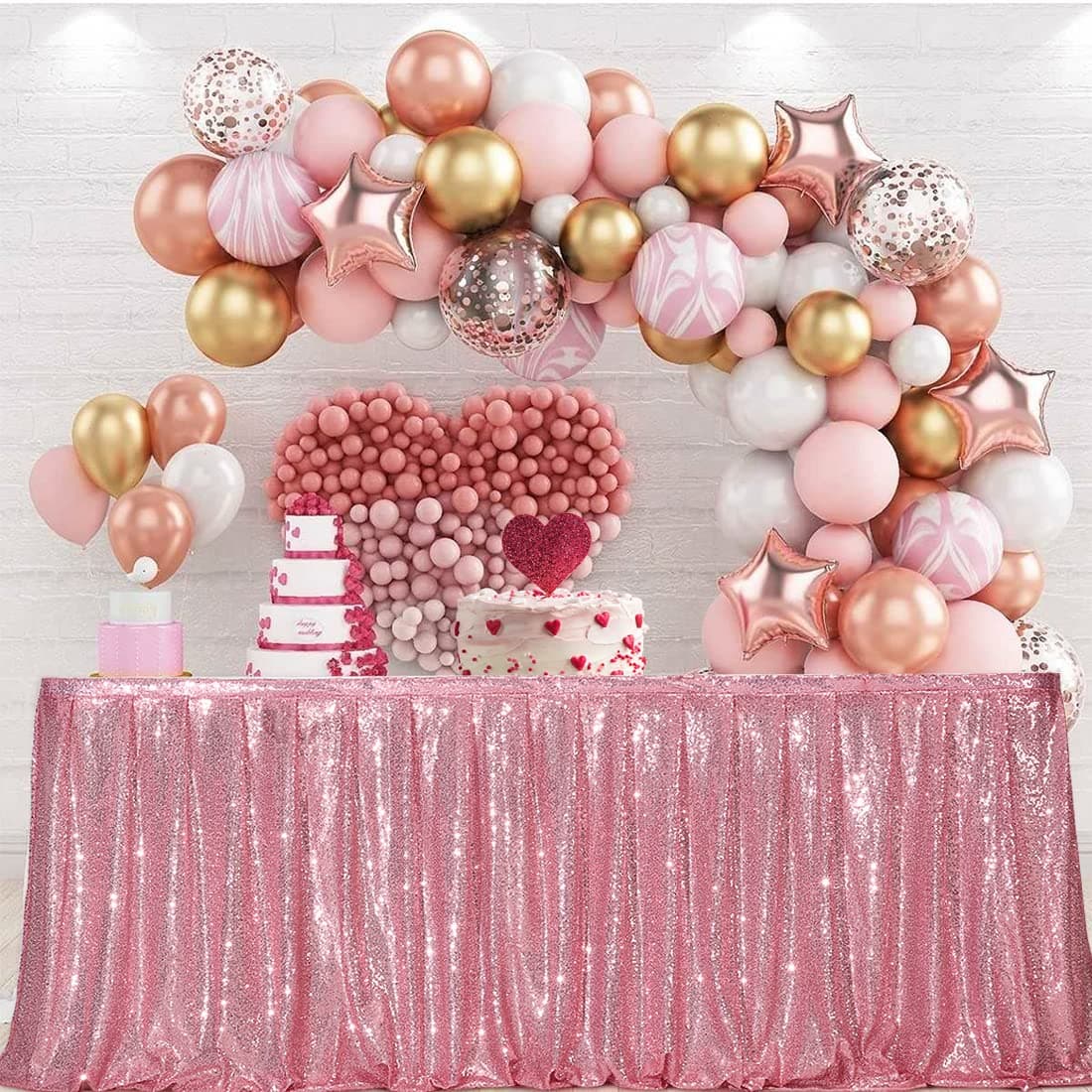 PartyDelight 14ft Fuchsia Pink Sequin Table Skirt for RoundRectangleSquare Table for Birthday Party Wedding Christmas