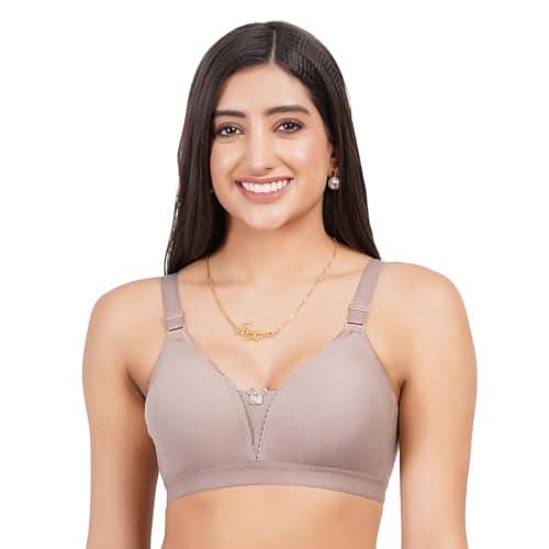 Liigne Non Padded in B, C and D Cup Bra - Made of Pure Cotton Full Coverage Over Size Non Wired Pushup Soft Cup for T-Shirt Saree Dress Sports Garment for Daily Use Everyday Brown