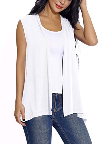 Women's Sleeveless Open Front Cardigan Vest Lightweight Cool Coat (M, White)