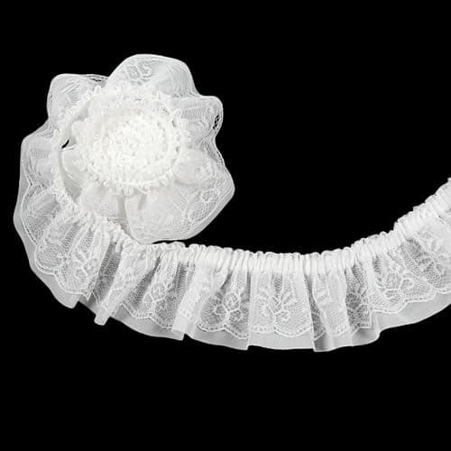5 Yards 236 Wide Lace Ruffle Trim Elastic Trim 2Layer Organza Pleated Edging Trimmings Pleated Lace Ribbon for DIY Sewing Dress Curtain Wedding Costume Pillowcase Decor White