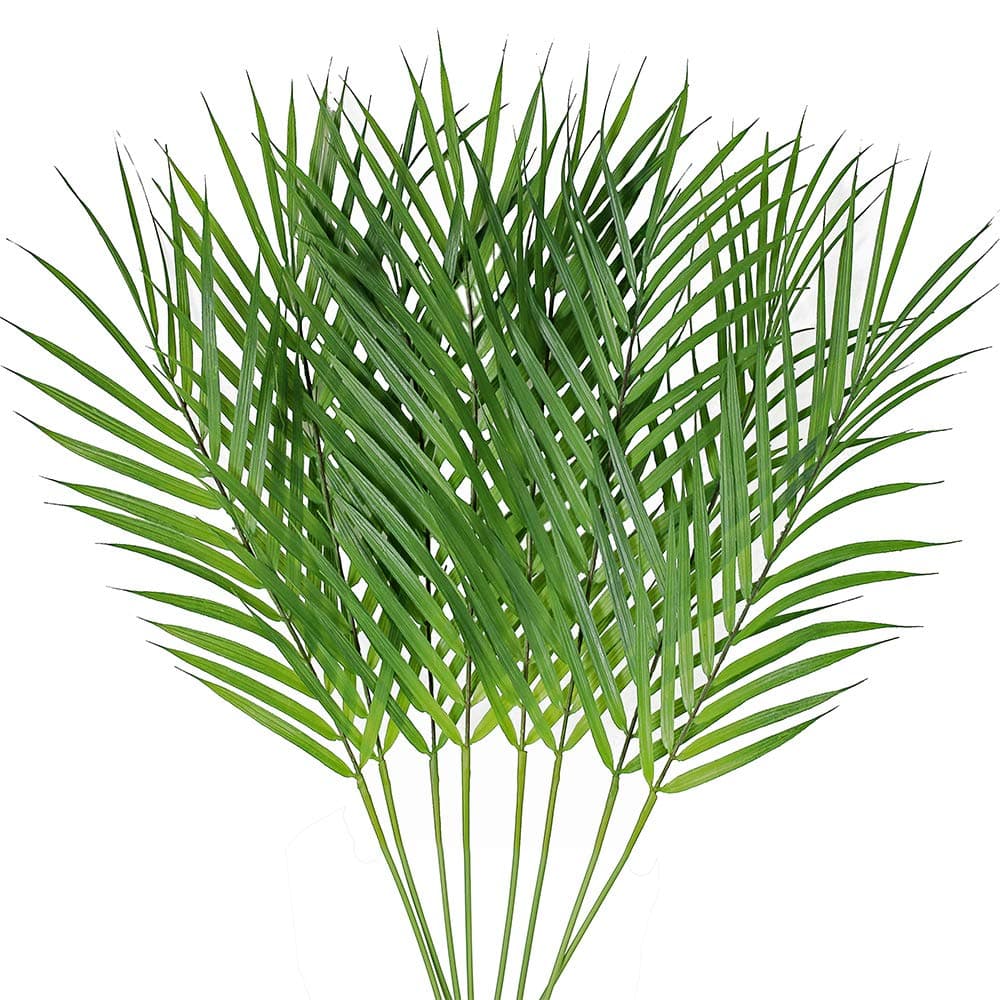 Artificial Areca Palm Leaves 8 Pcs Faux Tropical Palm Tree Leaves Stems for Floral Arrangement Hawaiian Luau Jungle Beach Wedding Party Decor 28 Inches Tall