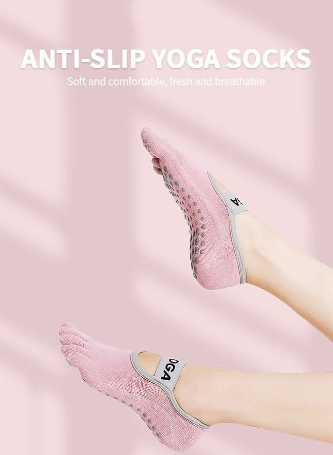 2 Pairs Yoga Socks for Women with Non-Slip Grips & Straps, Five Toe Pilates, Barre, Ballet, Fitness, Anti Skid Yoga, Running, Home Leisure, Pedicure