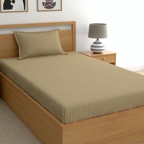 IVAZA 220 Cotton Feel Glace Cotton 1 Single Bedsheet with 1 Pillow Cover (90X60 Inch) Beige