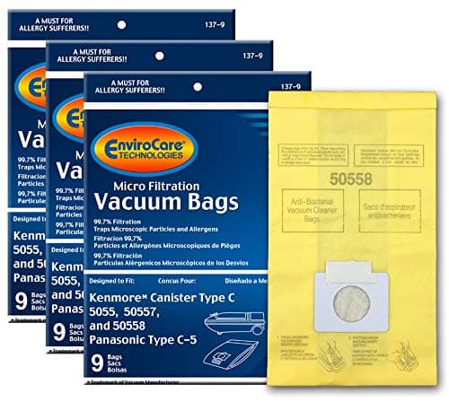 EnviroCare Replacement Micro Filtration Vacuum Cleaner Dust Bags Designed to Fit Kenmore Canister Type C or Q 50555, 50558, 50557 and Panasonic Type C-5 27 pack