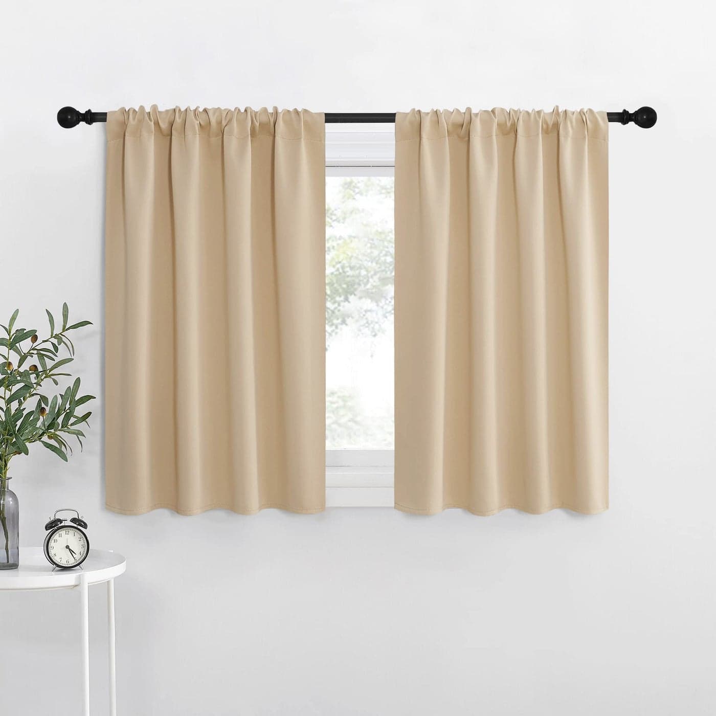NICETOWN Kitchen Curtains Short Blackout Curtains Drapes Small Window Draperies for Dining Room Cupboard Beige 34 in x 45 in W x L Set of 2