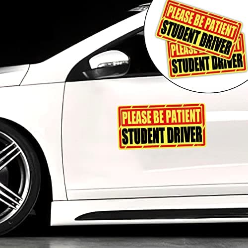 Botocar Student Driver Car Magnet, 2 Pack Super Large Please Be Patient Student Driver Signs for Car, Reflective New Driver Vehicle Bumper Magnetic Sticker, Novice Driver Safety Warning Sign, 12×6in