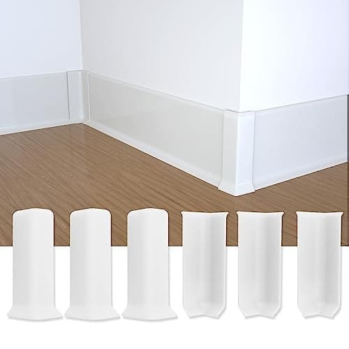 COUKIU Self Adhesive Baseboard Corner Blocks 4inchWidth3 Inside 3 Outside CornersConnector Between The Wall Base Cove Base Rubber Moulding Trim Perfect Match for Our S100 BaseboardWhite