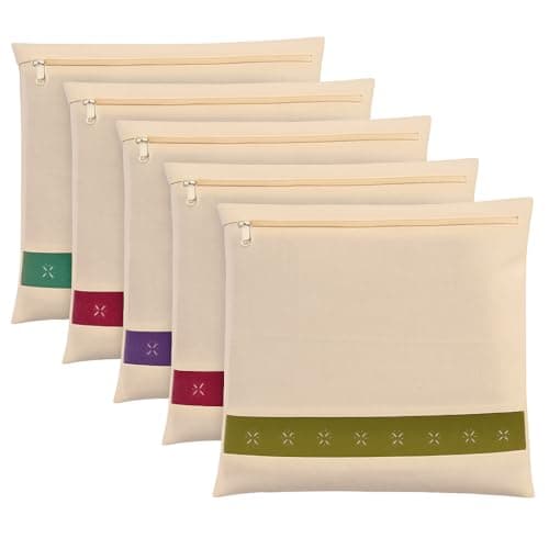 Kottify Cotton Saree Storage Bags/Covers Set of 6 | Big Size Single (16 x 14 Inches) with Zip Closure | Clothes & Wardrobe Organizer with Transparent Mesh Window | Beige