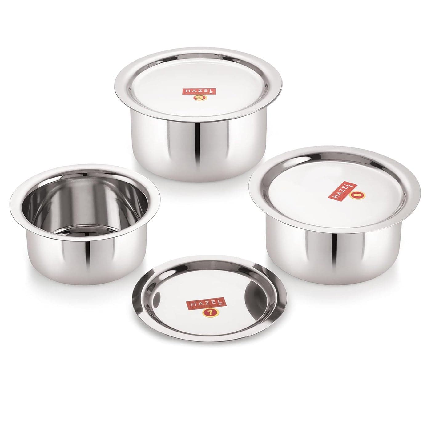 HAZEL Stainless Steel Flat Tope Set of 3 Pc (300 ml, 500 ml & 700 ml)
