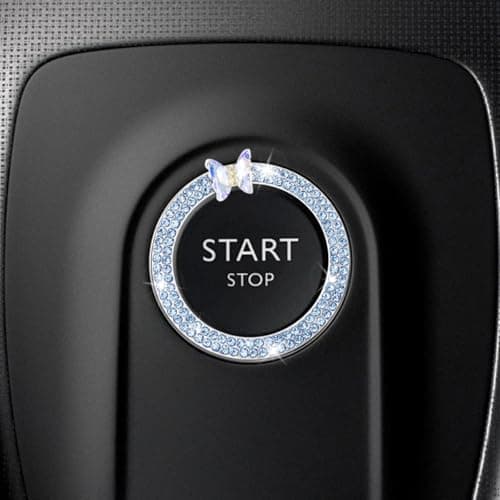 GAOLAOSY Car Butterfly Bling Ring Emblem Crystal Rhinestone Auto Key Ignition Knob Ring Car Engine Push to Start Button Decoration Sticker Sparkling Auto Interior Accessories for Women Blue