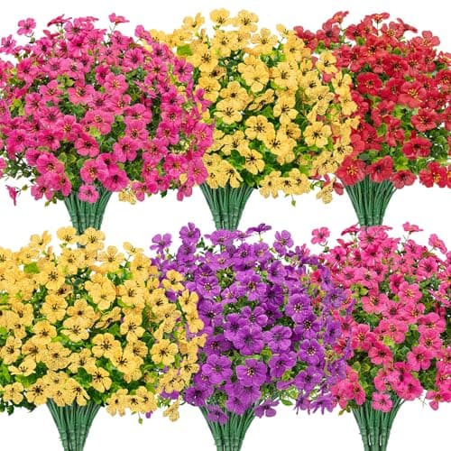 Bassion Artificial Flowers for Outdoors 16 Bundles UV Resistant Fake Flowers Realistic Silk Faux Plants for Outdoor Planter Window Box Porch Patio Garden Home Outside Decorations