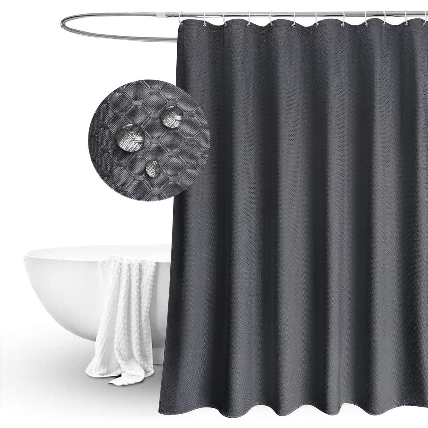 Extra Wide and Extra Long Shower Curtain 200x210cm dropSolid Dark Grey Waffle Pattern Shower Curtains for Bathroom Mildew Resistant Water repellent Durable Washable Polyester