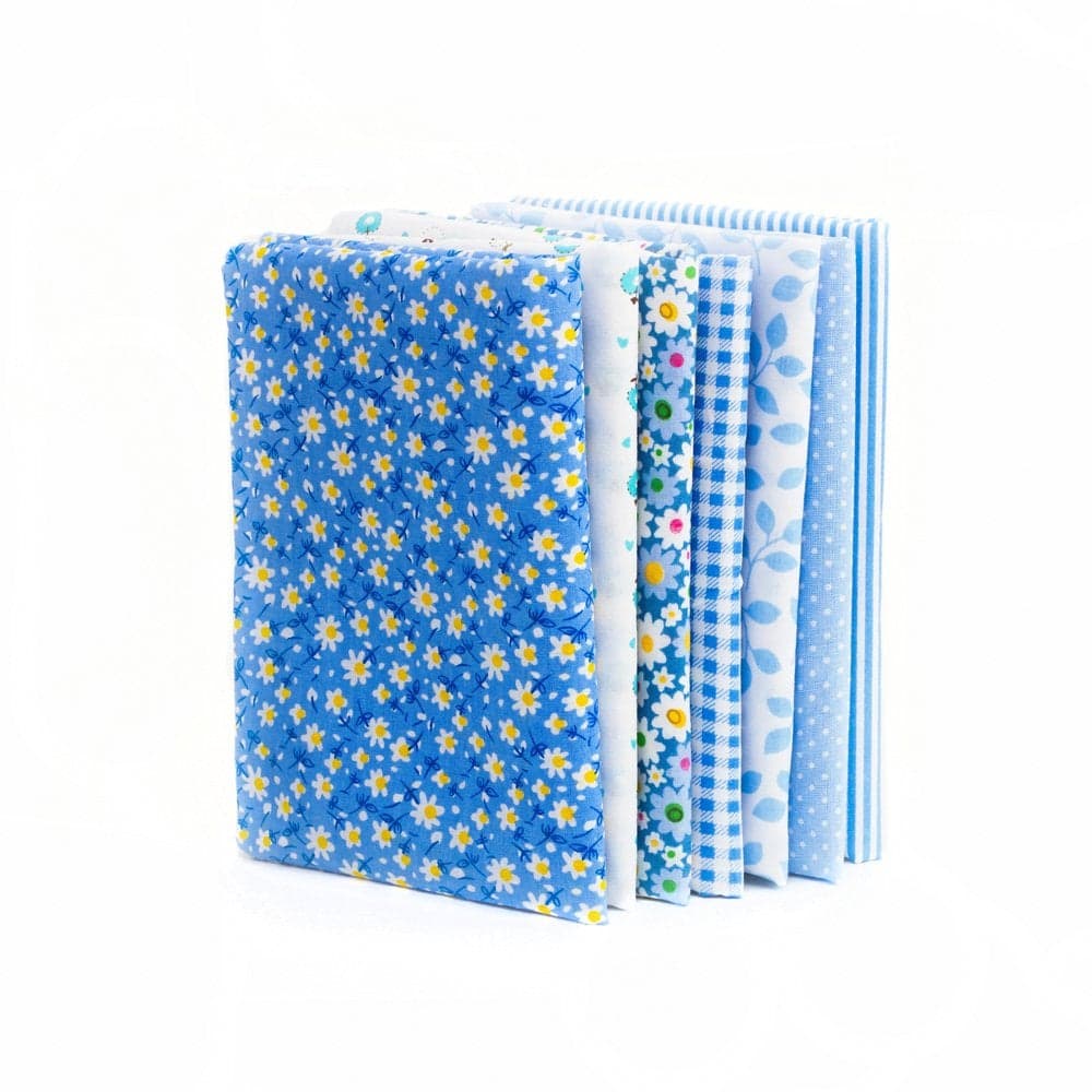 RayLineDo 7pcs 50 50cm Different Pattern Patchwork Fabric Craft Printed Cotton Material Mixed Squares Bundle Quilting Scrapbooking Sewing Artcraft DIY Fabric Blue Series