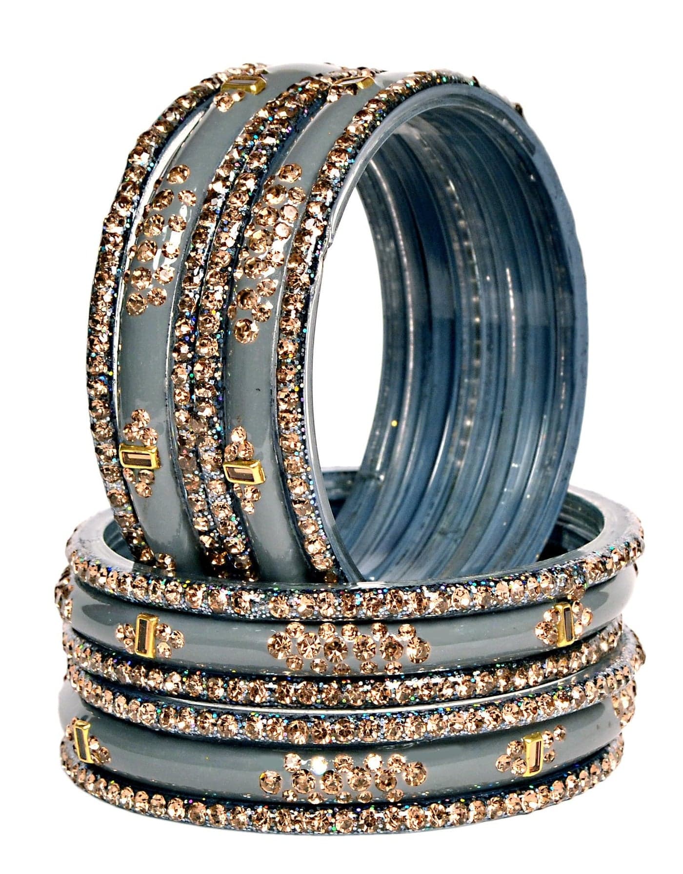 Swara Creations Grey Glass Bangles Set for Women Size 2.8| Zirconwork Bangles|Traditional Kanch Ki churi (12 Pcs)(SKU276)