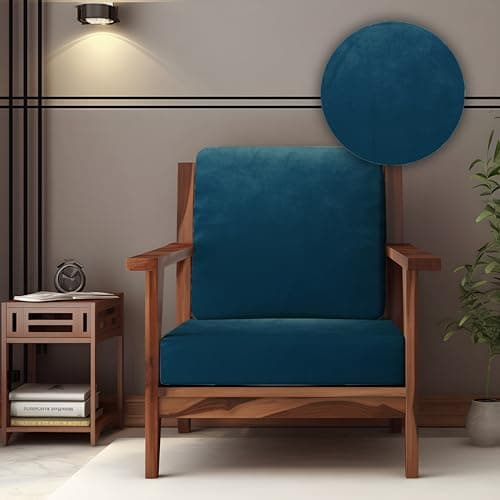 Decorian Soft Velvet Stretchable Printed Solid Sofa Slipcovers, Wooden Sofa Seat Cover, Sofa Back Cushion Covers (Velvet Blue, Pack of 10)