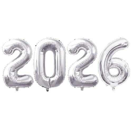 GOER 2026 Foil Number Balloons for 2026 New Year Eve Festival Party Supplies Graduation Decorations Silver32 Inch