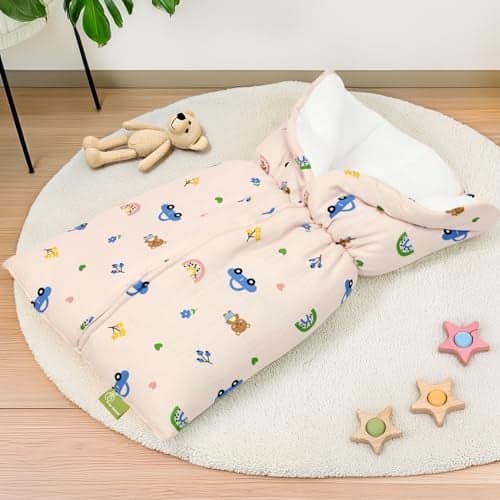 R for Rabbit Snuggy Bliss Baby Sleeping Bag Bedding Set | Premium 100% Muslin Cotton Carrying Nest for New Born Babies & Infant | Travel Friendly for 0-6 Months Baby Girl and Boy (Teddy Pink)