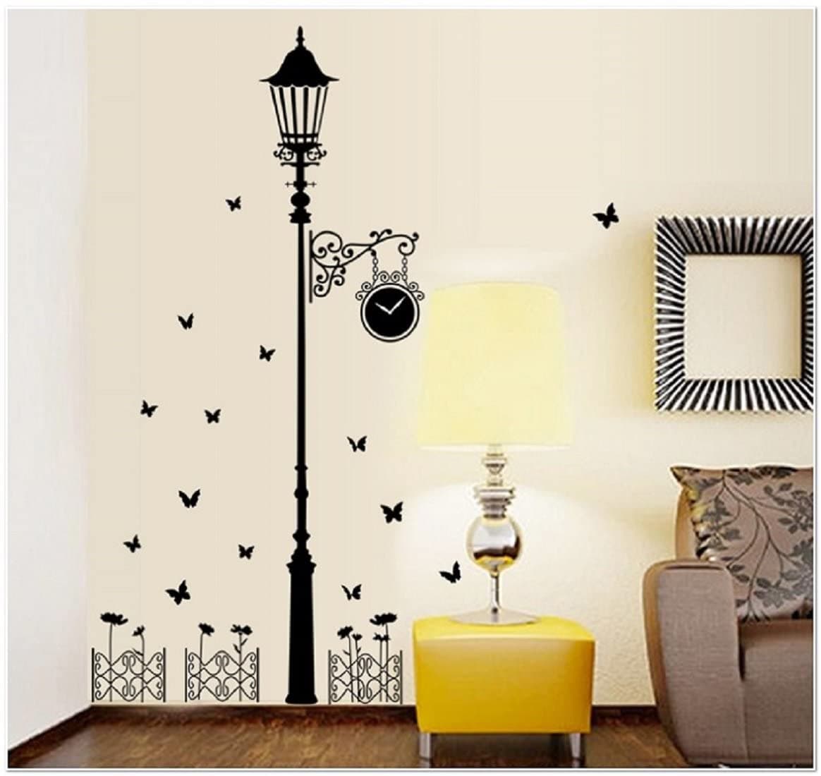 Jaamso Royals 'Vintage Lamp Tower with Clock Modern' Wall Sticker (Vinyl, 62 cm x 5.1 cm x 5.1 cm)