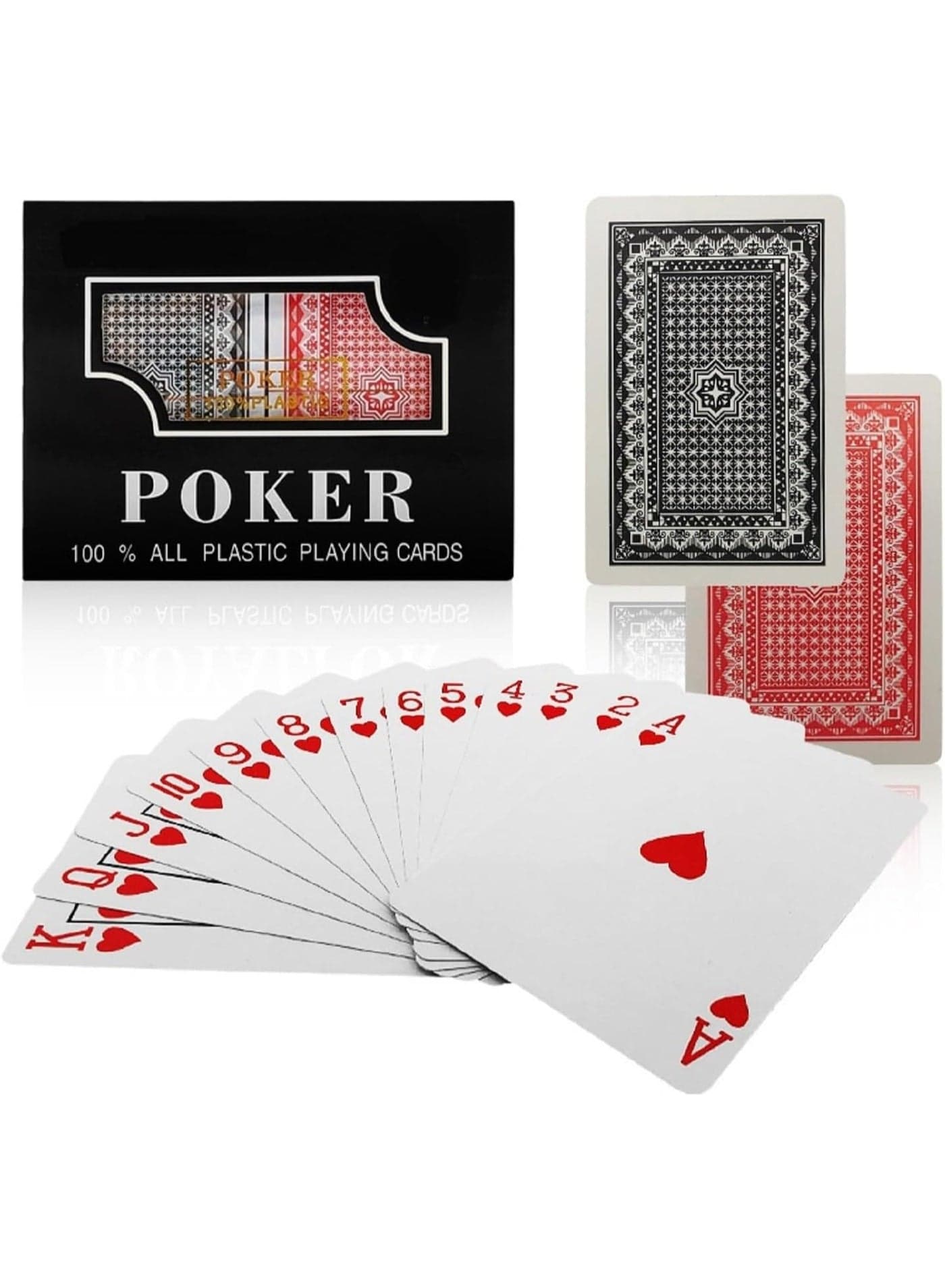 Professional Poker Deck with Red and Black Back Designs, High Quality Plastic Construction, Easy Shuffle Technology, Designed for Consistent Performance in Casinos, Home Games, and Card Practice