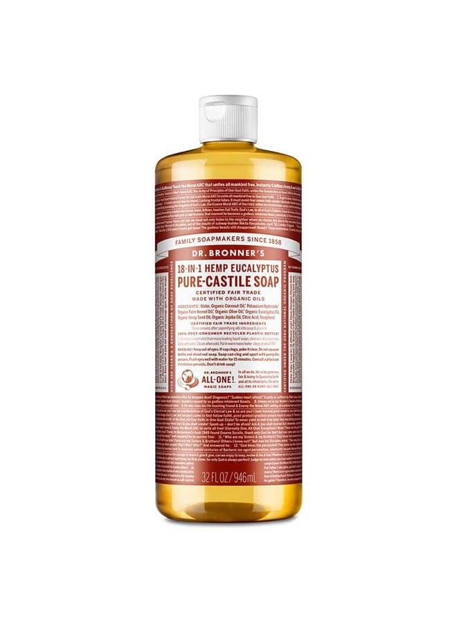 Pure-Castile Liquid Soap (Eucalyptus, 32 ounce) - Made with Organic Oils, 18-in-1 Uses: Face, Body, Hair, Laundry, Pets & Dishes, Concentrated, Vegan, Non-GMO
