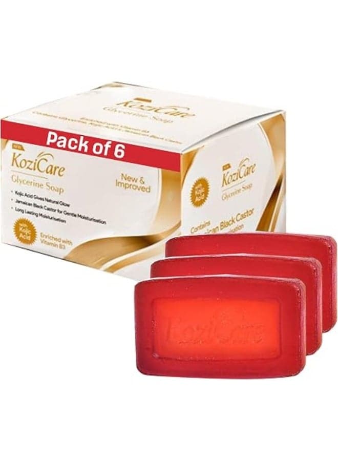 HealthVit Kozicare Glycerin Soap | Kojic Acid Skin Whitening Soap - Pack Of 6 | With Goodness Of Black Castor| Bath Soap For Healthy, Radiant Complexion | Both For Men & Women