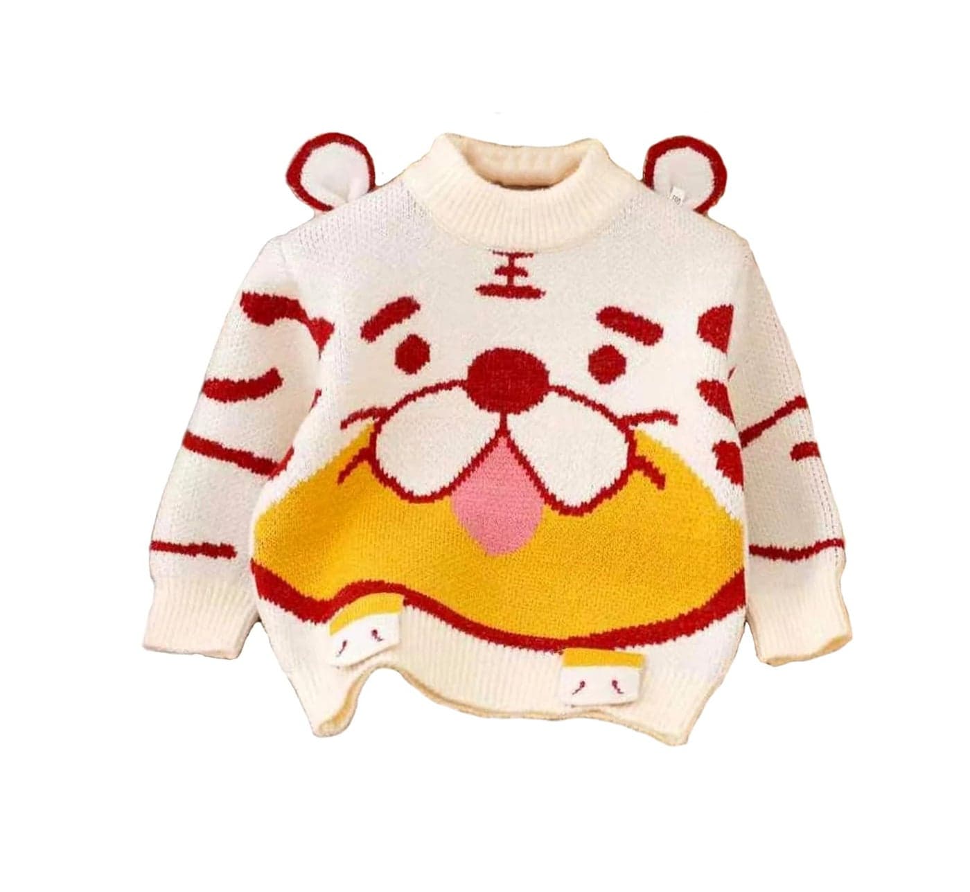 Bold N Elegant 3D Happy Face Patch Kid's Full Sleeve Warm Woolen Winter Holiday Party Pullover Sweater Cardigan for Boys & Girls (in, Age, 3 Years, 4 Years, White)