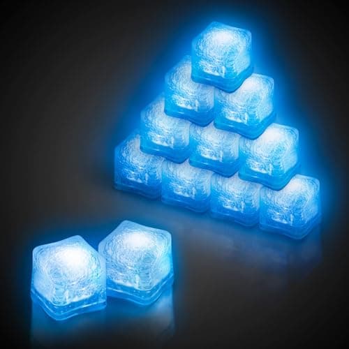 Windy City Novelties 12-Pack Blue LED Ice Cubes with 6 Light Modes - Innovative On/Off Button - Perfect for Parties, Celebrations, Weddings, Birthdays & Festive Occassions