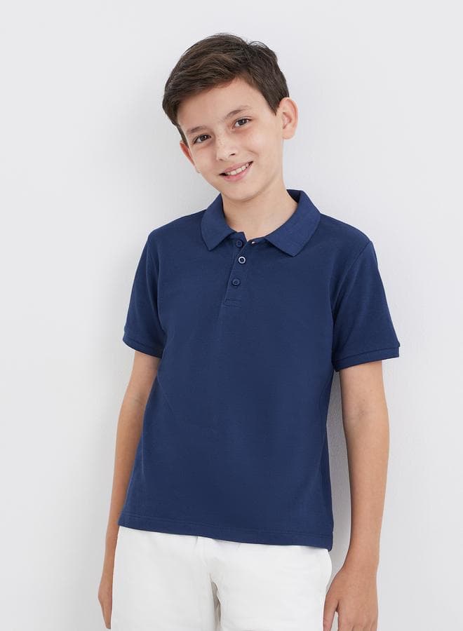 Boys Navy Blue Cotton Polo T-Shirt