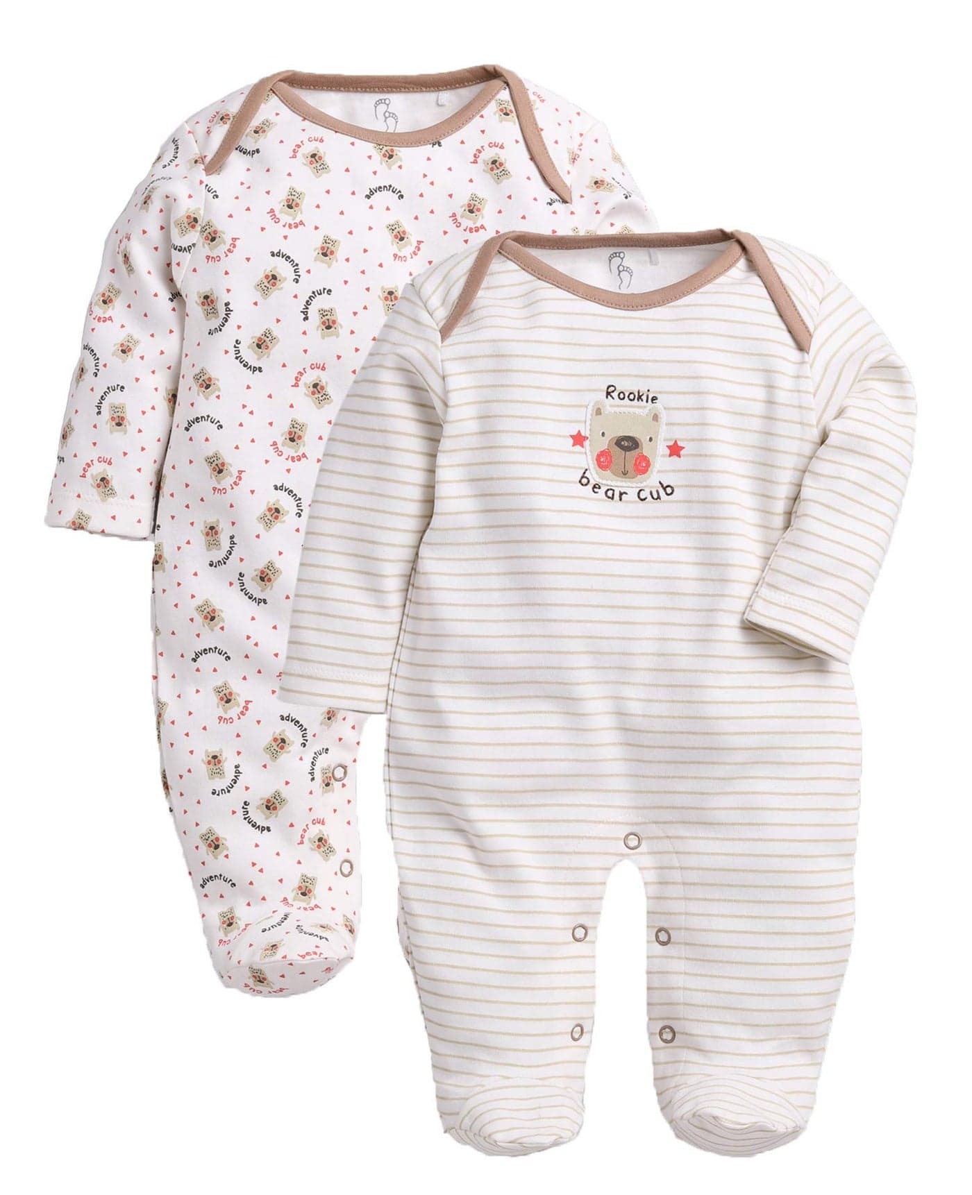 BabyGo Baby Romper 100% Cotton Rompers for New Born Baby|Sleepsuits for Baby Boys & Girls |Onesies| Infant Clothes|BEIGE| 0-3M| 3-6M| 6-9M| Pack of 2