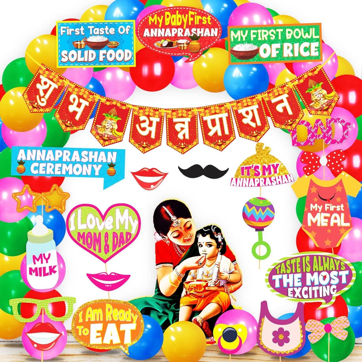 Wobbox Shubh Annaprashan Decoration Items Set which Includes Baby annaprashan Ceremony Props Subh Annaprashan Banner Rice Ceremony Decorations Items 44 Pcs SetFP5756