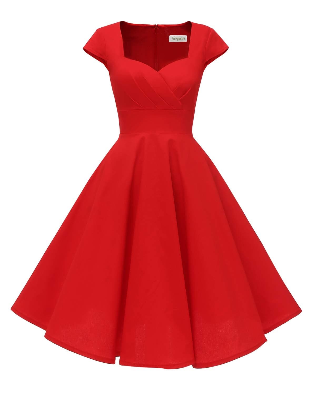 Hanpceirs Women's Cap Sleeve 1950s Vintage Party Dress Cocktail Dress Formal Dresses with Pocket Red M