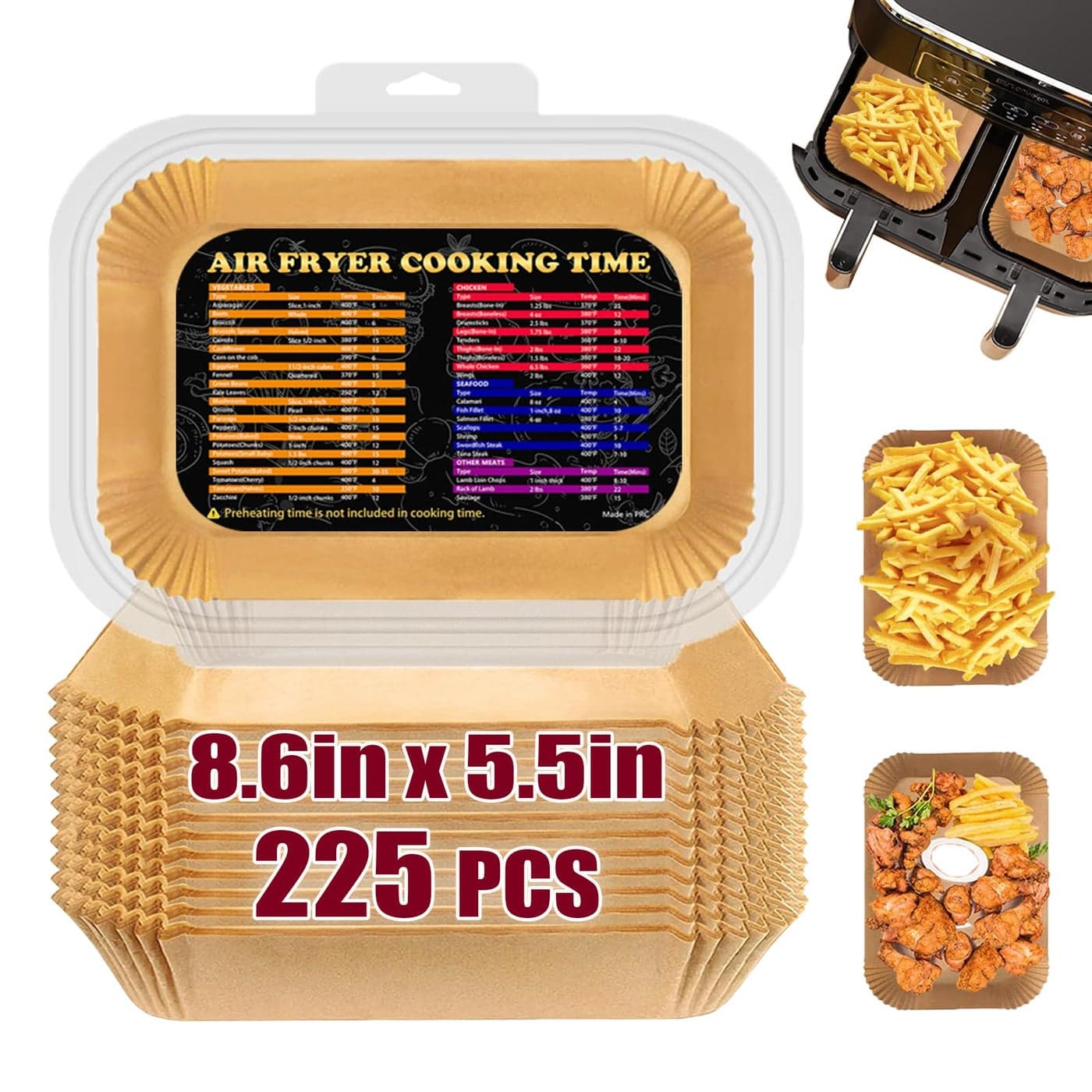 225PCS Air Fryer Disposable Paper Liners for Ninja DZ201DZ401DZ550SL401 Dual Airfryer Bella 4Qt Slim Air Fryer and CHEFMAN 6 Quart Dual Basket Air Fryer 86x55 inch Parchment Paper Liners