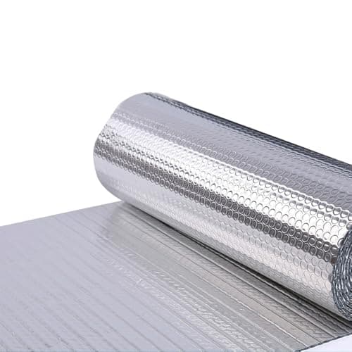 Double Reflective Insulation Foam 43.6inch×120Inch, 3MM Thick Reflective Window Insulation Radiant Barrier,B2 Fireproof Aluminum Foil Bubble Insulation Roll for Keep Heat, Thermal Insulation Shield