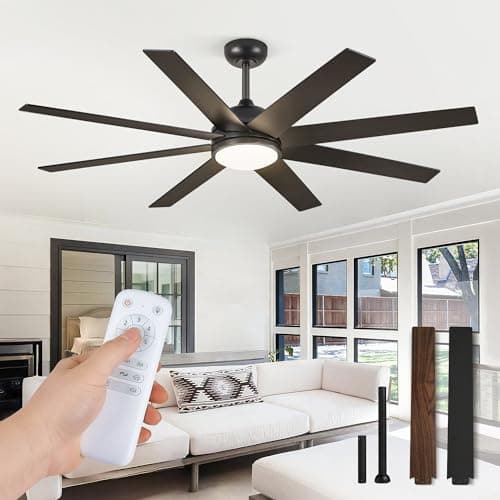 Ceiling Fans with Lights, 60 inch Black Ceiling Fan with Light and Remote, Outdoor Ceiling Fans for Living Room Patio, 6 Speeds, Reversible Quiet DC Motor, 3 CCT, Bi-color 8 Blades