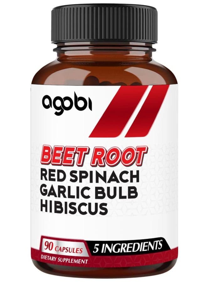 5in1 Beet Root Capsules 12100mg - Added with Red Spinach, Organic Garlic Bulb, Hibiscus & Black Pepper - Support for Energy Production, Immune System & Digestive Health - 90 Vegan Capsules