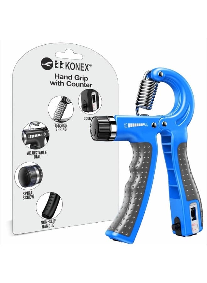 Adjustable Hand Gripper Strengthener for Men & Women | Hand Exercise Equipment for Home and Gym Workouts (With Counter, Blue)