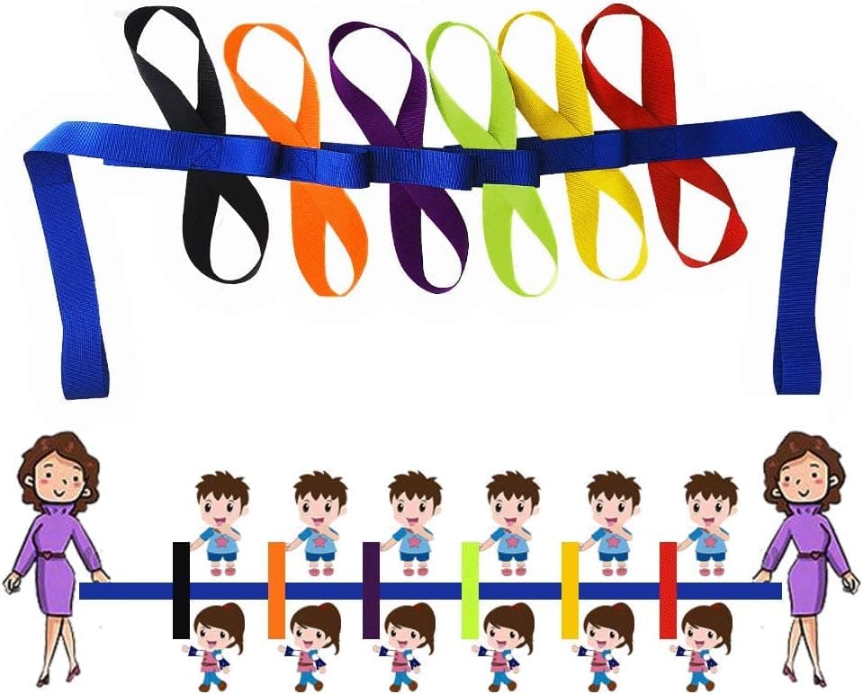 Walking Rope for Preschool Line Up Rope with Rings for Kids Toddlers to Walk Together Safety Daycare Leash Straps with Handles Teachers School Belt Colorful Line Holder 12 Children 2 Adults