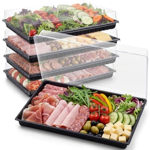 Shellwei 5 Pack Extra Large Charcuterie Board with Lids, 18 x 12 Inch Plastic Catering Trays for Cookies, Desserts, Candy, Reusable Serving Platters for Travel Party