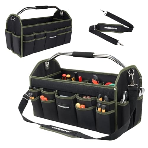 16 In Electrician Tool Bag, Foldable Bags For Men Heavy Duty, Open Top Tool Tote, 30 Pockets Can Hold Many fittings, Organizer Stainless Steel Handle and Removable Shoulder Strap