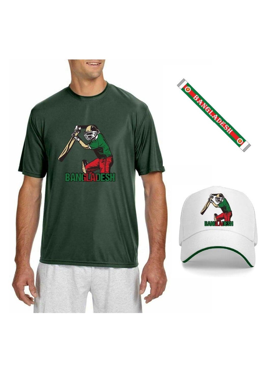 Bangladesh Unisex Sports Jersey Dry-Fit T-shirt for Adults, Drawstring Bag, Cap, and Scarf - Perfect for Bangladesh Cricket Fans — XL