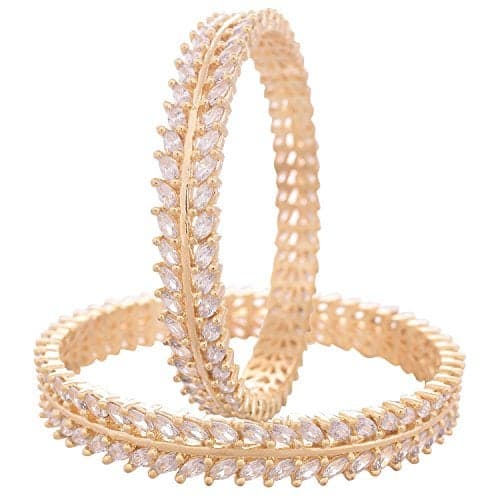 Ratnavali Jewels Beautiful CZ/AD Studded Gold Plated Traditional Marquise American Diamond Bangles Set for Women RV2197 (2.11)