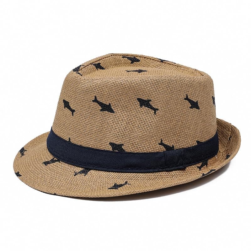 Kids Boys Girls Straw Fedoras Hat Summer Beach Straw-Trilby Sunhat Panama Hat Cowboy Jazz Cap UV Protection Bucket Hat Khaki